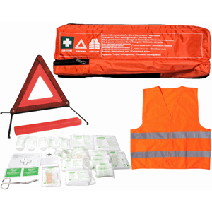 Nødpakke m/varseltrekant, firt aid kit og refleksvest
